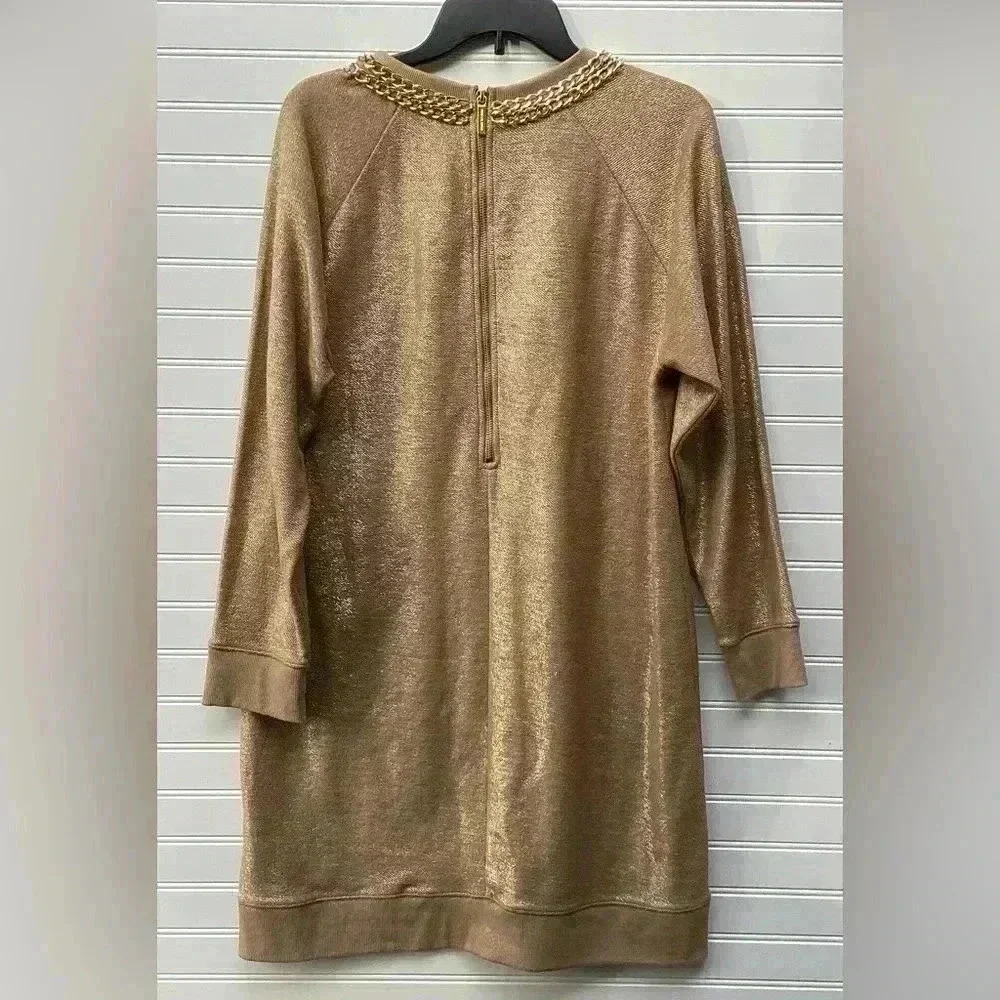 Micheal Kors Gold Chain Gold Shimmer Sweater Long sleeve Midi  Dress Size Large